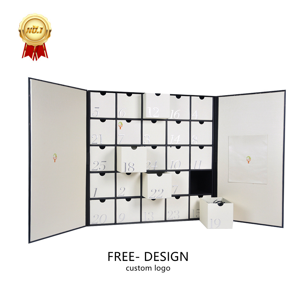 Luxury Customized Advent Calendar Cosmetic Packaging Rigid Large Cardboard Gift Advent Calendar Box