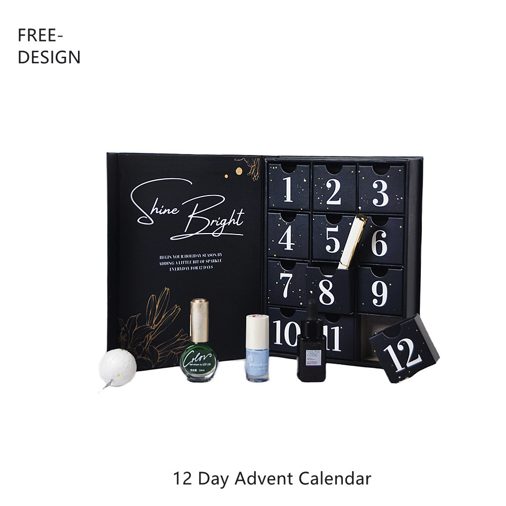 Custom Design Empty Christmas Calendar Box Luxury Cardboard GIft Packaging Cosmetic Beauty Advent Calendar