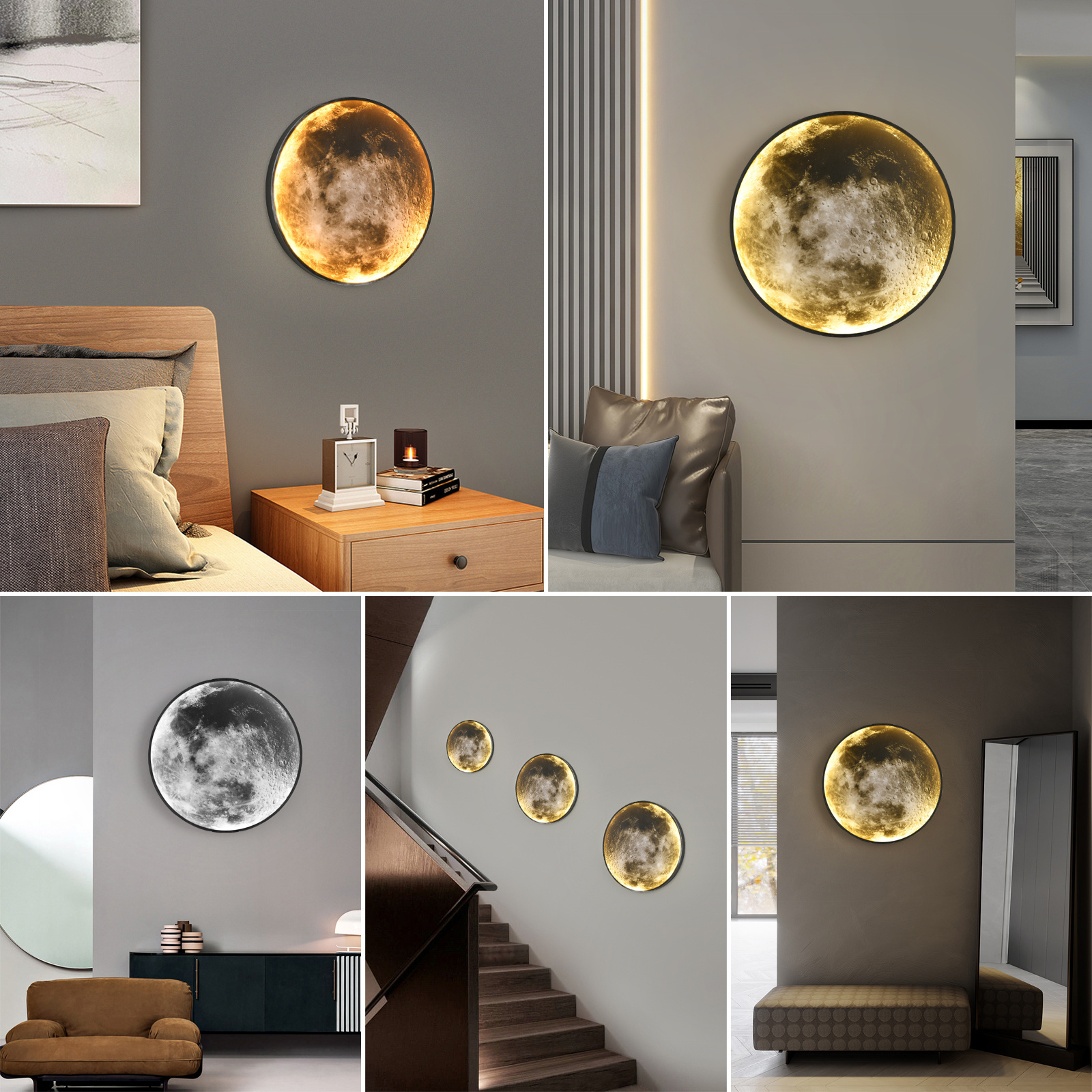 Modern Bright Indoor Art Deco Sconces Mounted Bedside Moon Wall Lights Living Room Acrylic 85-2265V Black Round Wall Lamps