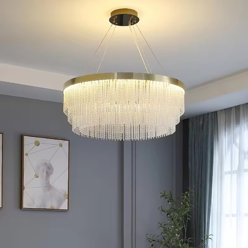 New Modern Indoor Art Design Crystal Chandelier Hall Decoration Golden Chain Lamp Luxury Dining Room Chandelier