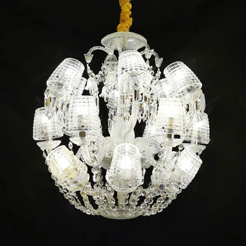 Luxury 24 Light Crystal Ball Chandelier Living Room Bedroom Ceiling Hanging Lamp Fixtures with Lampshade