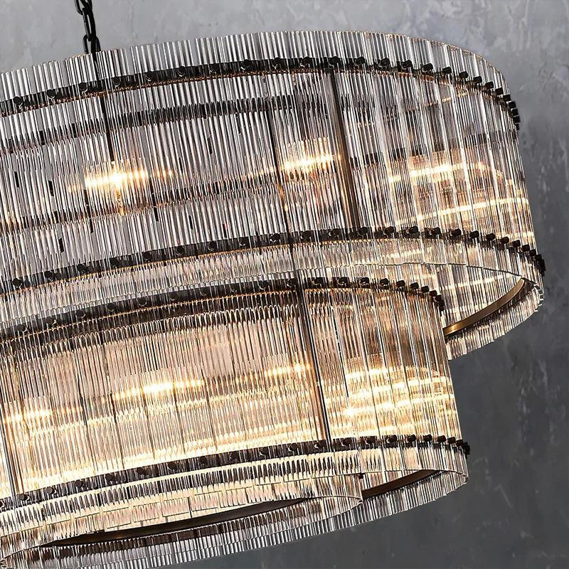 Modern Round Double Layer Luxury Clear Fluted Glass Chandelier Villa Living Room Restaurant Fashion Cafe Pendant Lamp