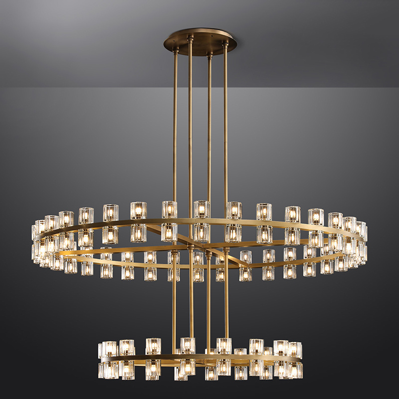 American LED Round Duplex Chandelier Luxury Gold Metal Villa Living Room Farmhouse Ring Hanging lights