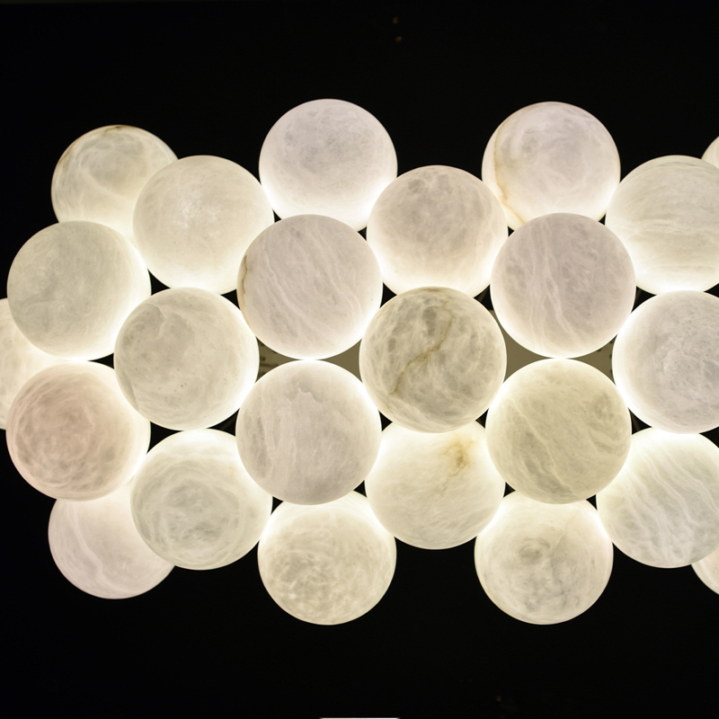 Contemporary Italian White Ball Alabaster Marble Globe Chandelier Art Decoration Ceiling Lamp Apherical Pendant Light