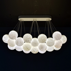 Contemporary Italian White Ball Alabaster Marble Globe Chandelier Art Decoration Ceiling Lamp Apherical Pendant Light