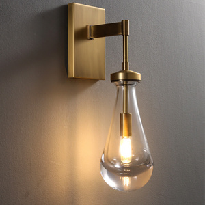 Modern Brass Wall Sconces Lighting Vanity Light Fixtures Bedside Wall Lamp Glass Raindrop Wall Light with Clear Solid 2-year