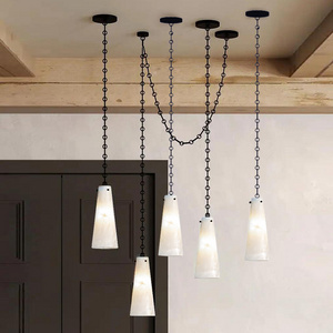 Contemporary Marble Chandelier 5-Light Vintage Alabaster Pendant Cluster Lamp Kitchen Island Hanging Ceiling Light Fixtures