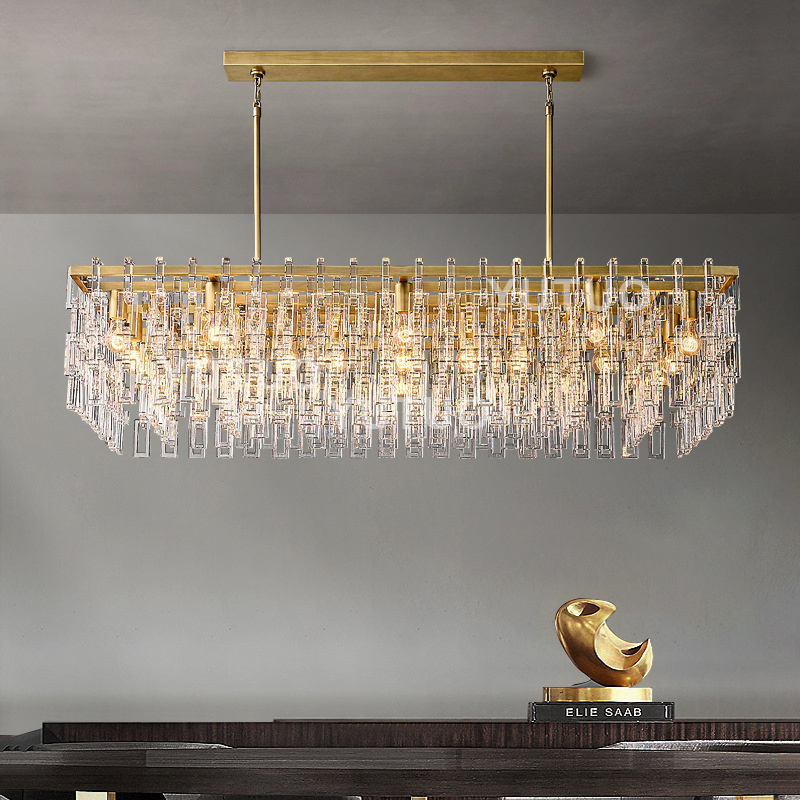 American Duplex Building Multilayer Crystal Large Chandelier Dinning Villa Rectangle Ceiling Simple Atmospheric Lighting Fixture