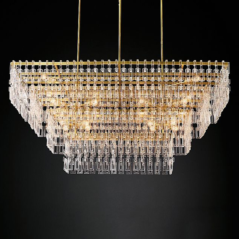 American Duplex Building Multilayer Crystal Large Chandelier Dinning Villa Rectangle Ceiling Simple Atmospheric Lighting Fixture