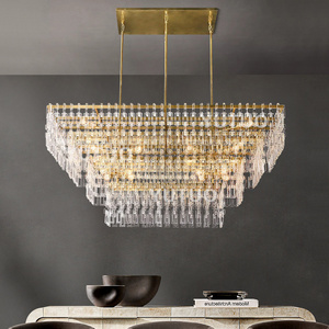 American Duplex Building Multilayer Crystal Large Chandelier Dinning Villa Rectangle Ceiling Simple Atmospheric Lighting Fixture