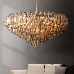 American Tiered Polyhedron Lustre Glass Round Chandelier Farmhouse Living Room Dining Room Pendant Light