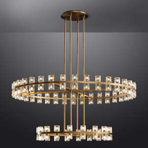 American LED Round Duplex Chandelier Luxury Gold Metal Villa Living Room Farmhouse Ring Hanging lights Decorative Pendant Lamp