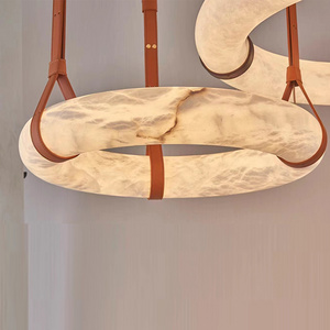 Customizable Elegant Simple Leather Ring Alabaster White Pendant Modern Restaurant Living Room Chandelier