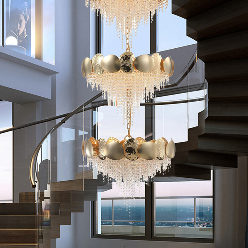 Duplex Building Villa Staircase Corner Shopping Mall Three Floors Gold Luxury Ceiling Crystal Decorative Pendant Light