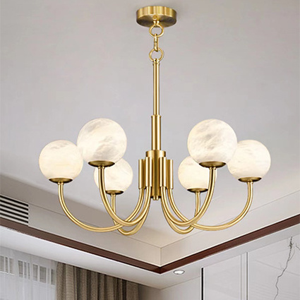 Marble chandelier all copper living room modern minimalist Nordic bedroom study lamp designer creative restaurant Chinese lamps