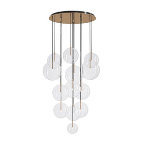 Modern Clear Lustre Glass Globe Cluster Brass Chrome Chandelier Duplex Villa Living Room Staircase Lamp Circular Pendant Light