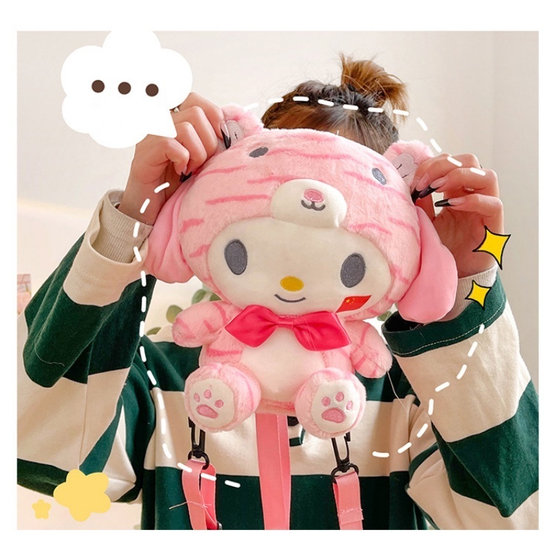 25cm cute Cinnamoroll Cartoon Plush Bag My Melody Anime Backpack Kt Cat Shoulder Bags Purin Dog Plushie Backpack for Girls Kids