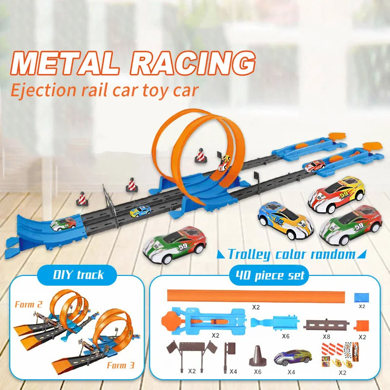 Hot Stunt Speed Double Car Wheels Model Racing Track Diy Assembled Rail Kits Catapult Rail Car Racing Boy Toys for Children Gift