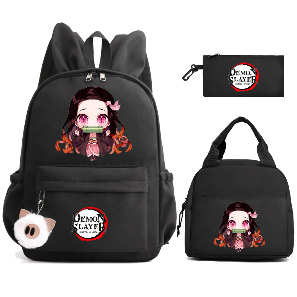 3Pcs/set Kamado Nezuko Demon Slayer Unisex Student School Backpack Lunch Bags Cartoon Bookbag Laptop Travel Rucksack Outdoor Bag