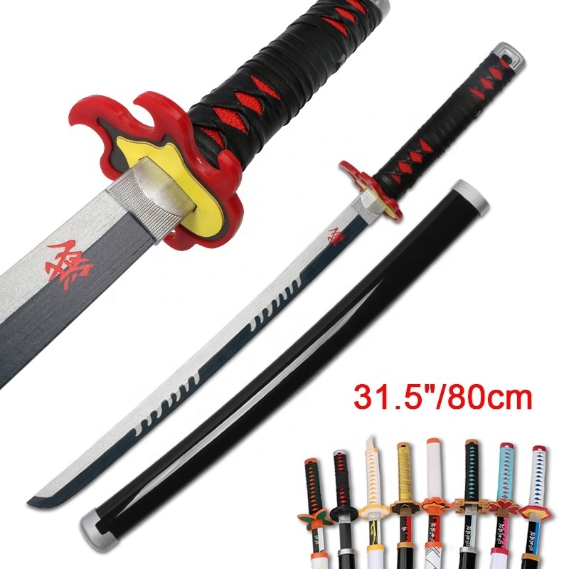 Katana Demon Slayer Sword Kimetsu No Yaiba Zenitsu Kamado Tanjiro Kyoujurou Real Japanese Catana Anime Cosplay Toys Swords