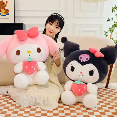 60cm Cute Sanrios Kuromi Plush Toy Kawaii Strawberry My Melody Plushies Soft Stuffed Doll Little Devil Pillow Cushion Girls Gift