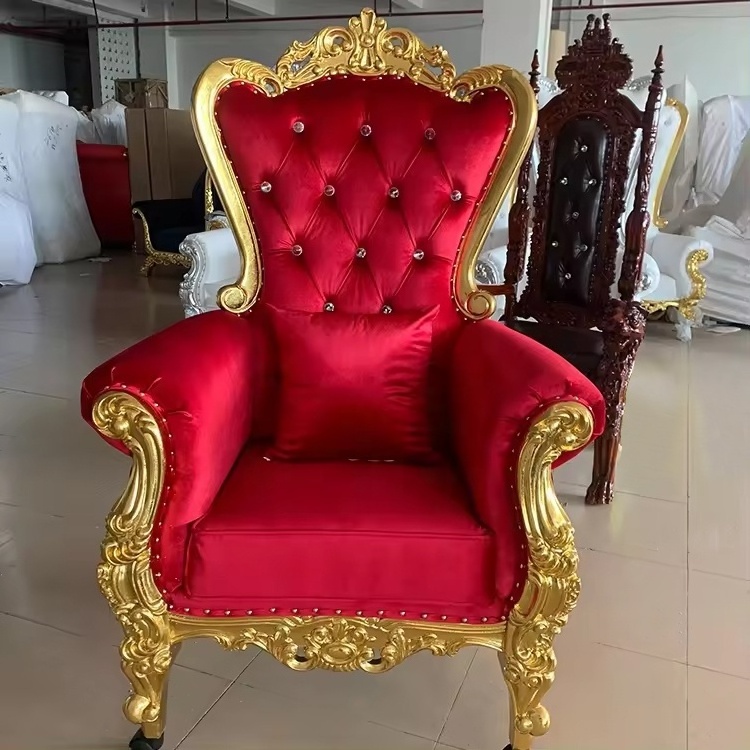 Foshan Factory Royal Solid Wood Red Kids Throne Single Sofa Chair For Sale