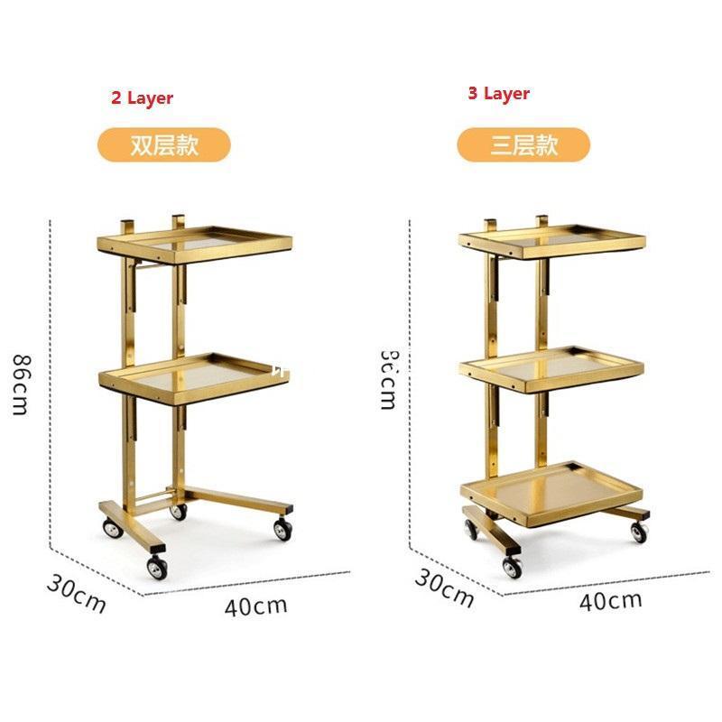 Hot sale beauty gold salon cart folding portable stainless steel frame salon trolley hairdressing with 4 wheels