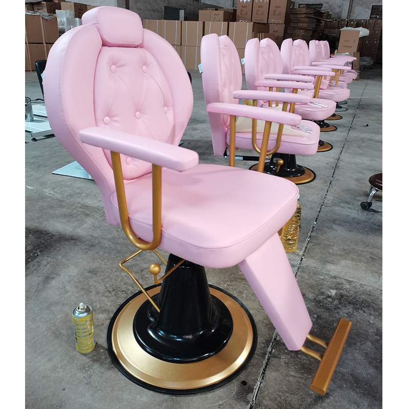 Luxury Beauty Hair Salon Furniture Pink Styling Chair Reclining Hairdressing Barber Chairs For Sales