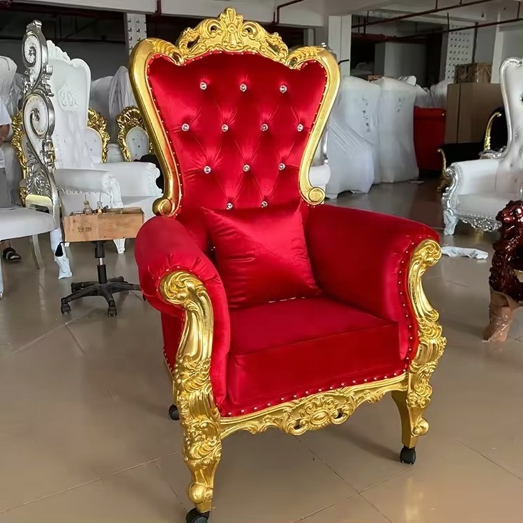 Foshan Factory Royal Solid Wood Red Kids Throne Single Sofa Chair For Sale