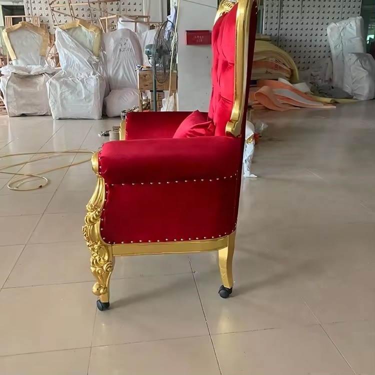 Foshan Factory Royal Solid Wood Red Kids Throne Single Sofa Chair For Sale