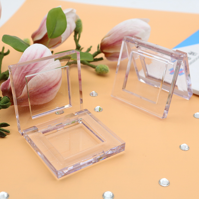 Blush Case compact Powder Container  PETG Customized Transparent Square Shape Single Compact Case Empty blush Foundation 7.5g