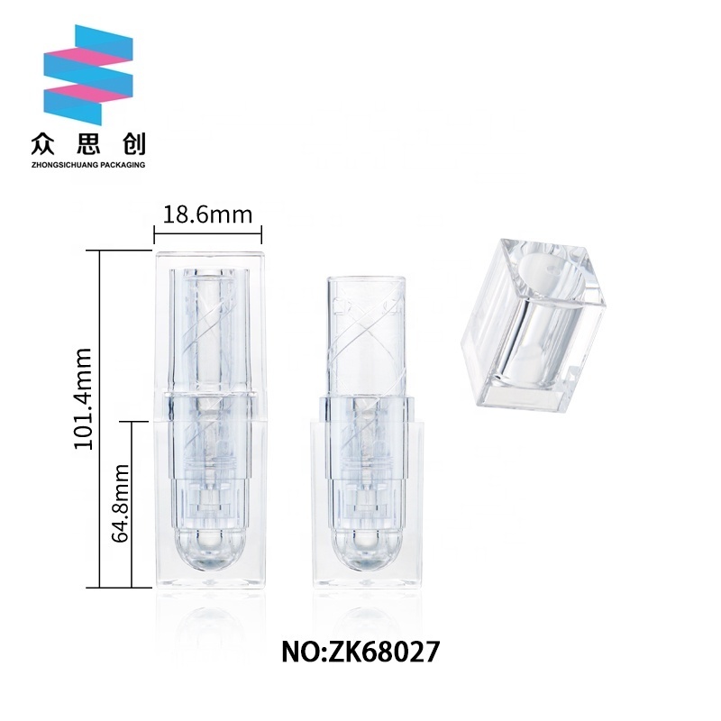 custom pure clear AS special packaging cosmetic case crystal transparent square chapstick tube packaging for lipstick tube