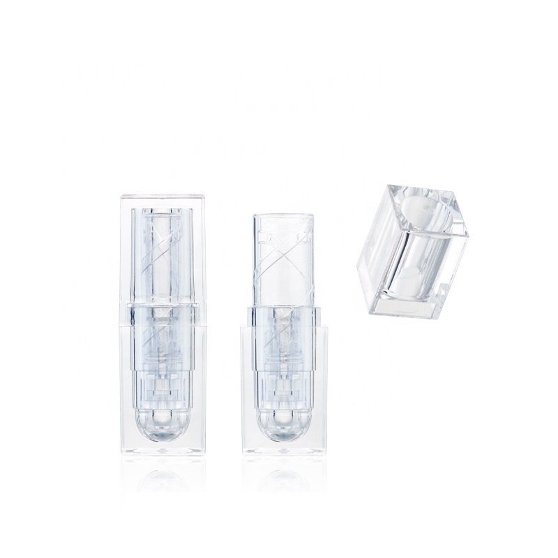 custom pure clear AS special packaging cosmetic case crystal transparent square chapstick tube packaging for lipstick tube