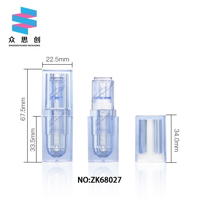 custom pure clear AS special packaging cosmetic case crystal transparent square chapstick tube packaging for lipstick tube