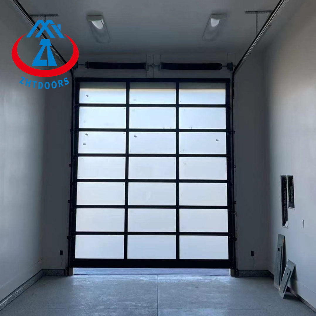 ZHTDOORS Professional And Secure High End Sectional Single Automatic Frosted Glass Garage Door