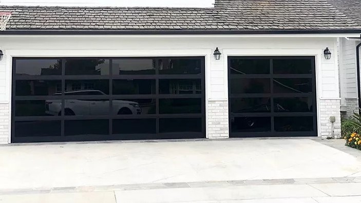 ZHTDOORS China Customized Practical 12x7 Black Mirror Glass High End Villa Garage Door