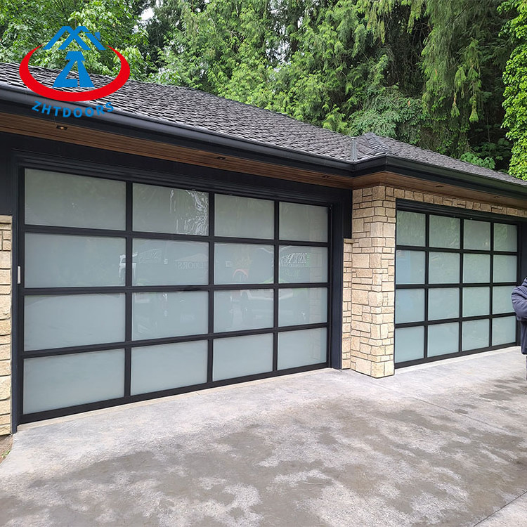 ZHTDOORS 9x9 garage door black modern garage door frameless glass garage door