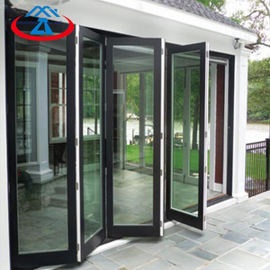 ZHTdoors bi folding aluminum exterior and interior sliding folding glass door veranda folding bifold doors folding patio door