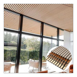 Indoor Oak Wood Wool Grooved Absorbing Sound Proof Acoustic Ceiling Panels