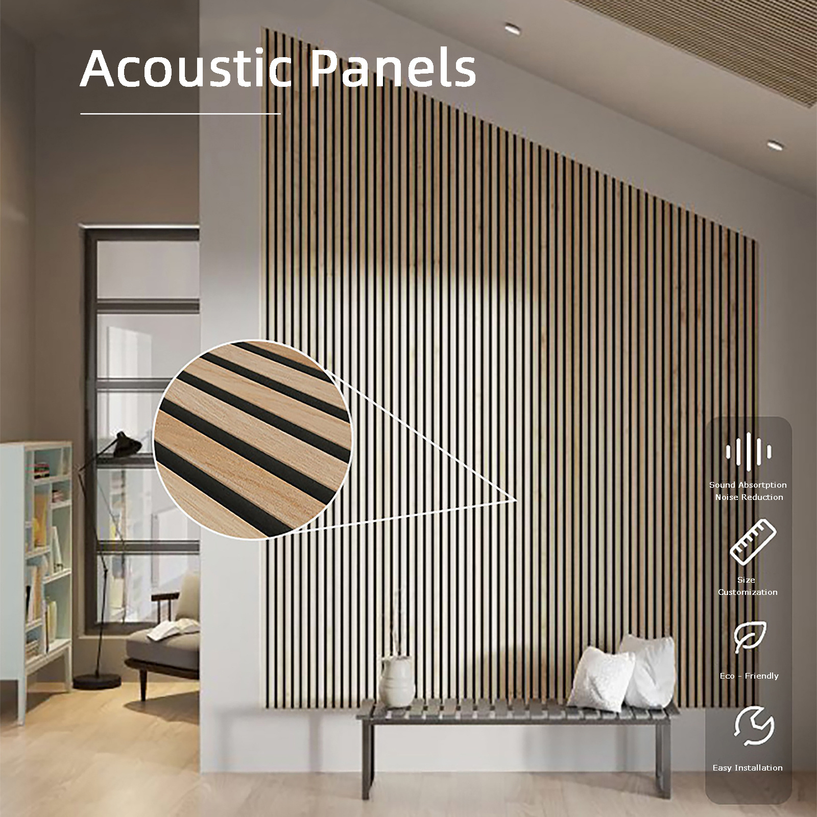 Akupanel Light Oak MDF Veneer Wooden Slats Acoustic Wall Panel / Ceiling Panel