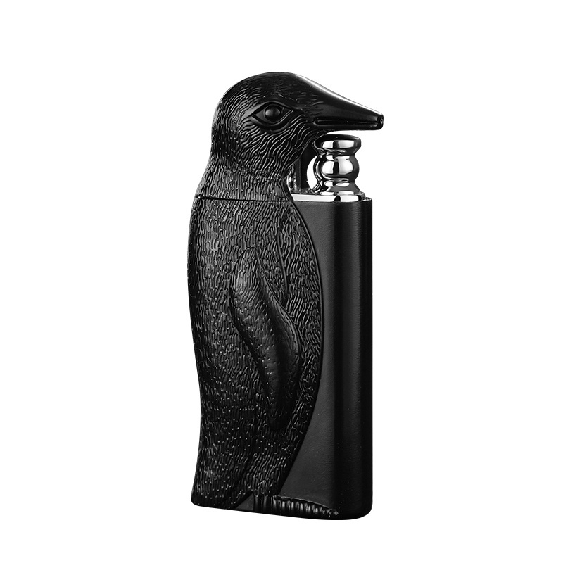 HB909 Double fire direct conversion open flame inflatable lighter metal three-dimensional relief Penguin men's lighter