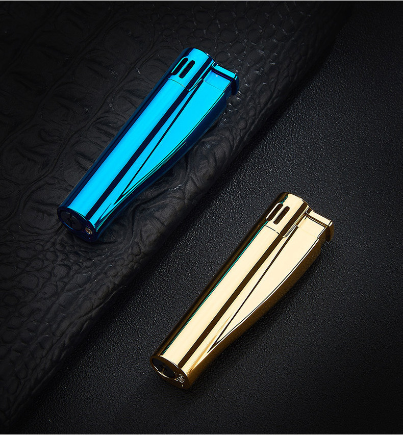 Wholesale Cylindrical metal electronic ignition windproof jet lighter blue flame cigar butane micro torch lighter