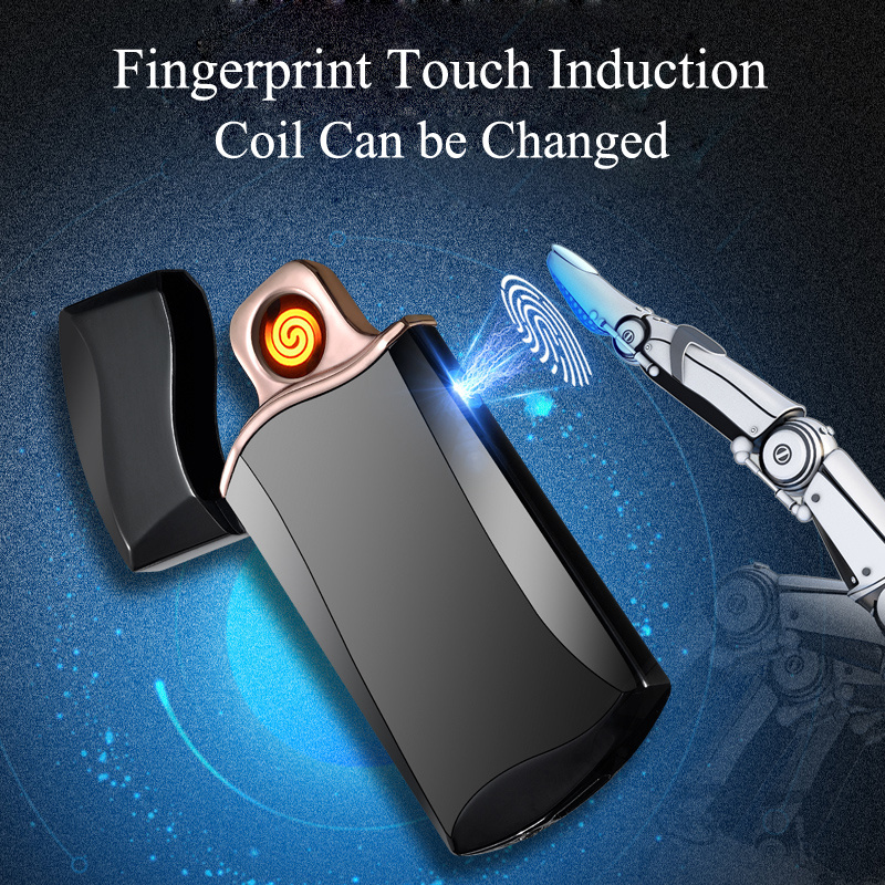 Wholesale coil lighter fingerprint touch induction USB charging electronic rechargeable portable cigarette lighters