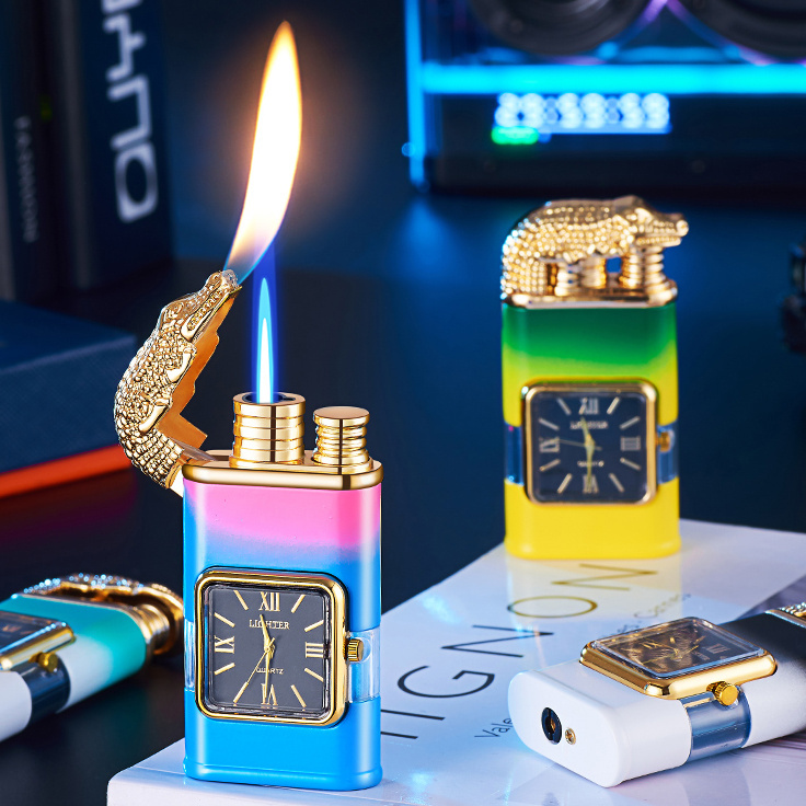 HF618 New Fashion Multi-function Smoking Accessories Clock Lighter Eagle Switchable Flame Cigarette Cigar Torch Lighters