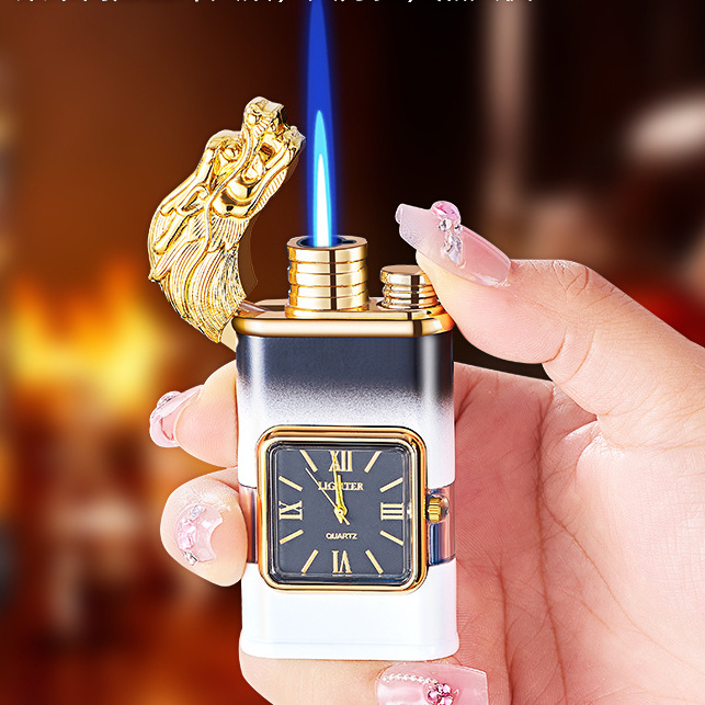 HF618 New Fashion Multi-function Smoking Accessories Clock Lighter Dolphin Switchable Flame Cigarette Cigar Torch Lighters