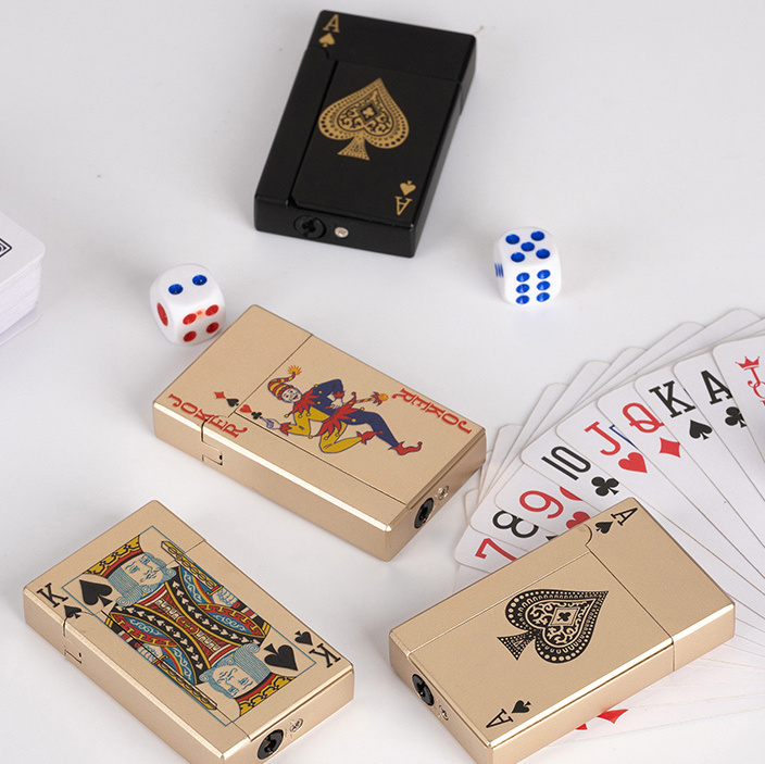 New Arrivals Creative Poker Design Single Jet Flame Playing Card Lighter Wholesale Windproof Cigarette Cigar Torch Lighters