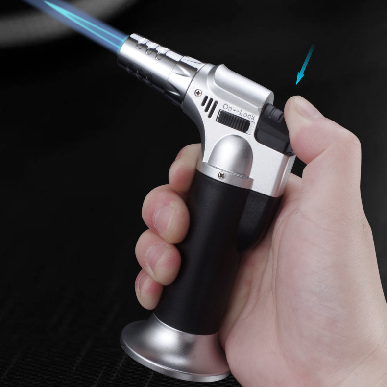 JC606 Lock fire inflatable large direct injection blowtorch lighter can inverted butane spray gun moxibustion lighter