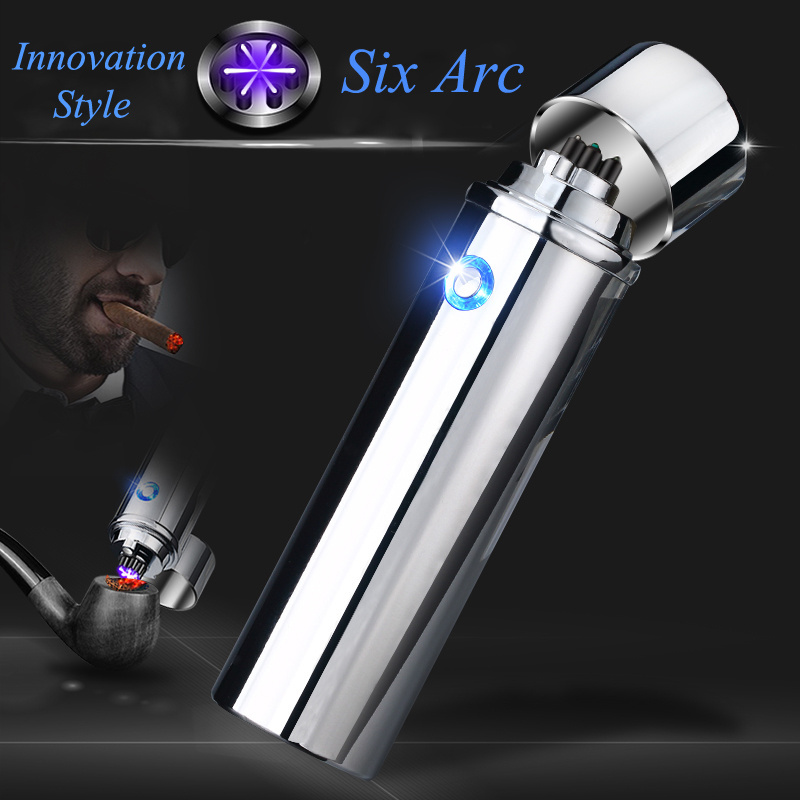 Round Rechargeable usb lighter cigar windproof Electronic Triple Arc Plasma lighter cigar