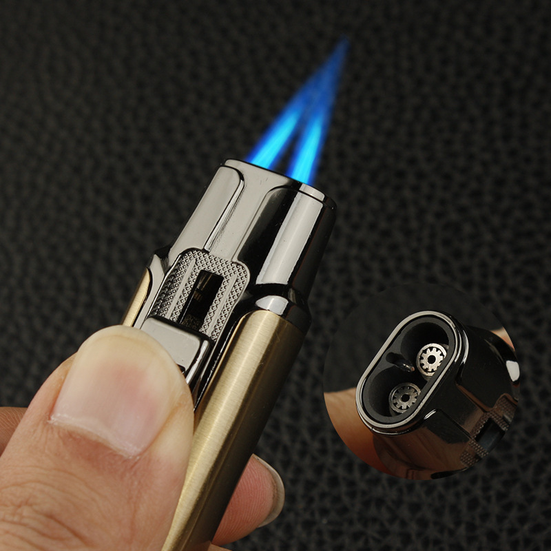 BD420 Slim Portable Windproof Double Flame Lighters Smoking Accessories Metal Cigarette Cigar Torch Lighter