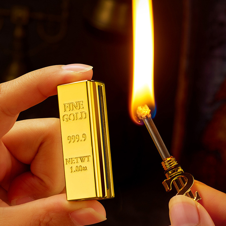 Portable Reusable Matchstick Lighter Smoker Bar Tools Gold Brick Kerosene Refillable Smoking Accessories Cigarette Lighters